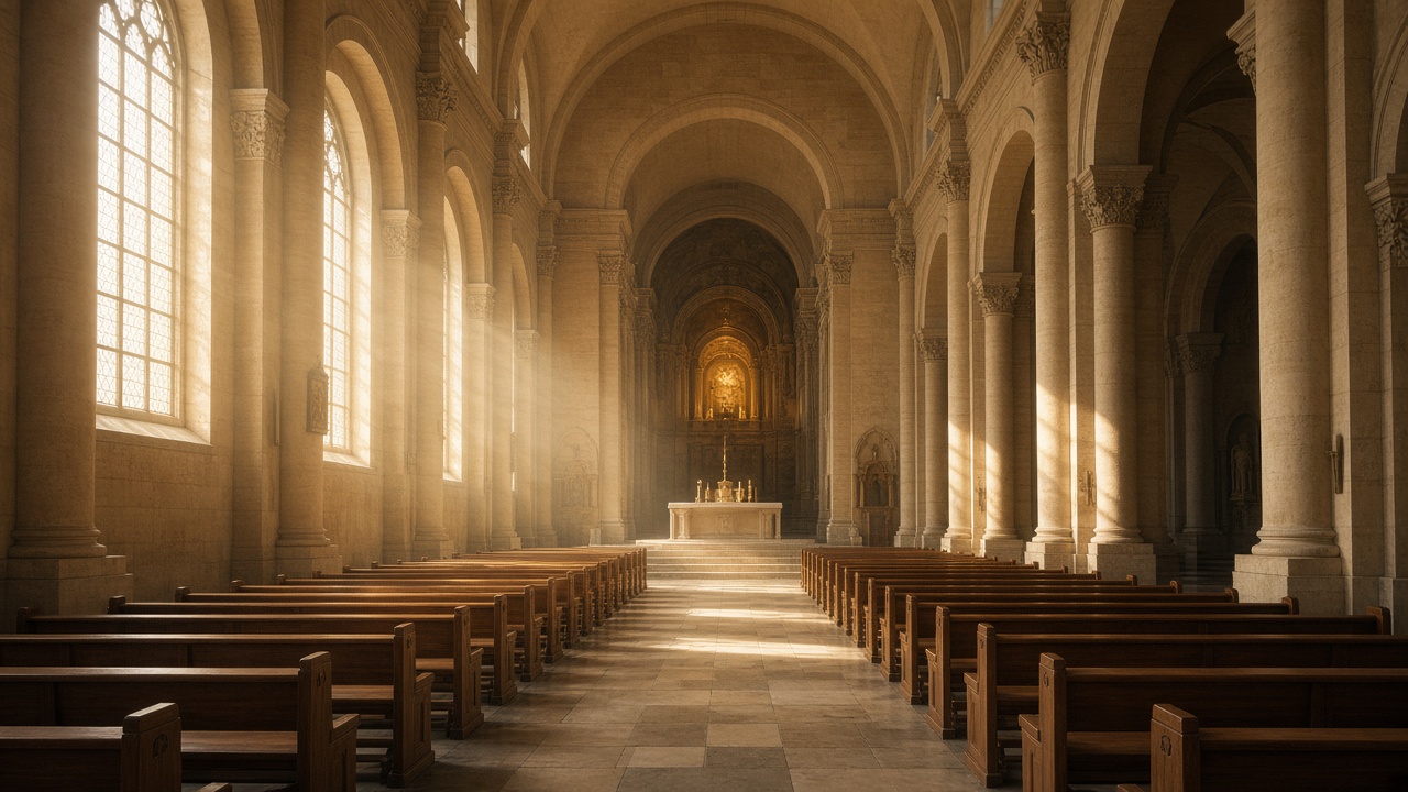 Sunlit nave inside the cathedral